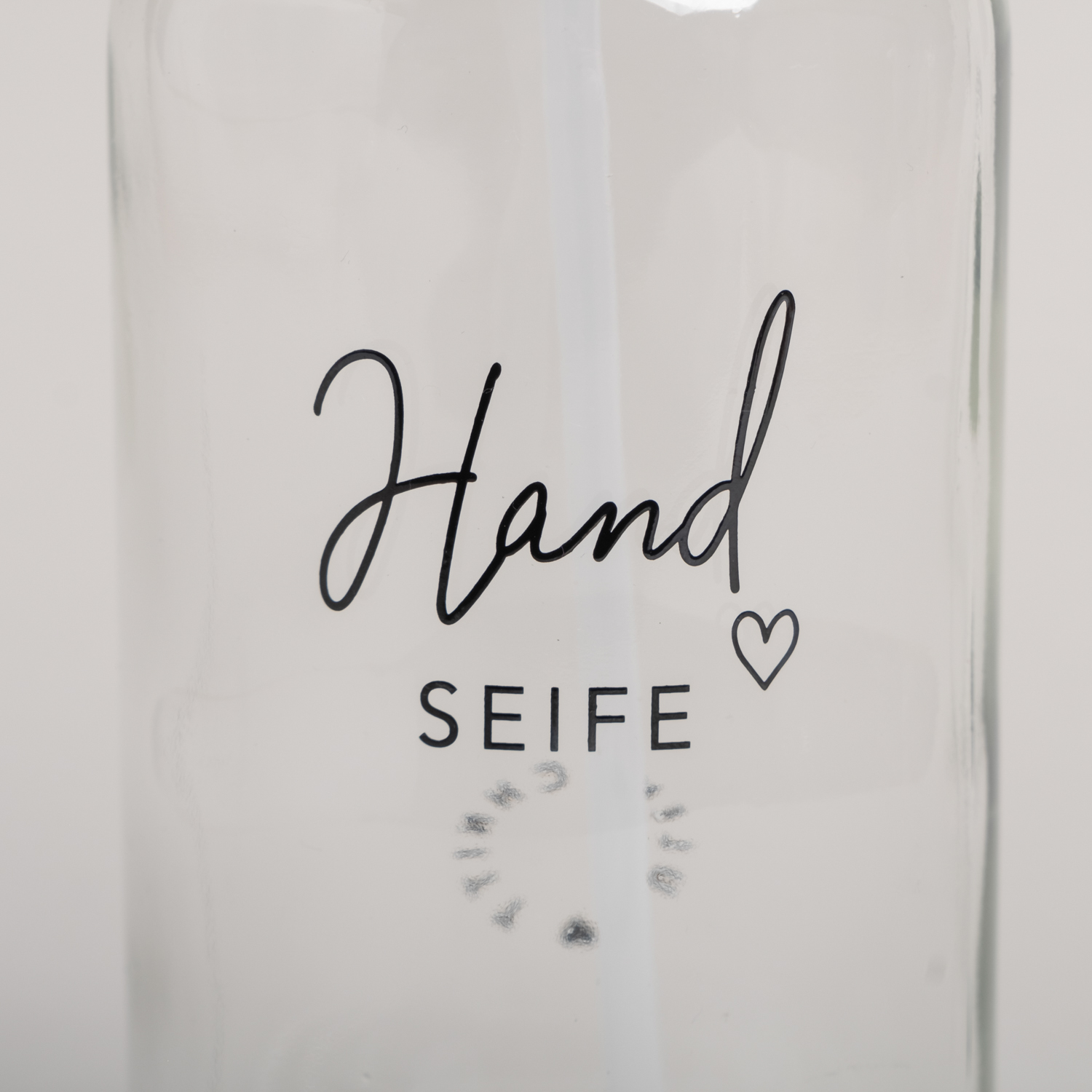 Eulenschnitt Seifenspender aus Glas | transparent mit Aufdruck Handseife und Herz | für 500 ml Inhalt