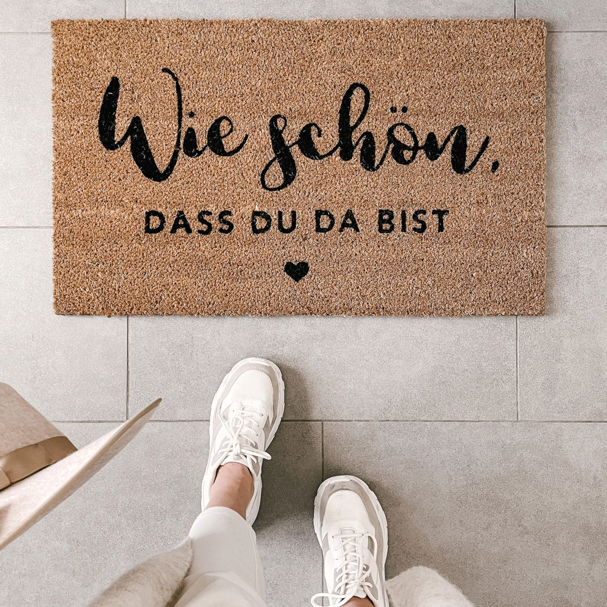Eulenschnitt Kokos-Fußmatte mit Aufschrift "Wie schön, dass du da bist", rutschfest