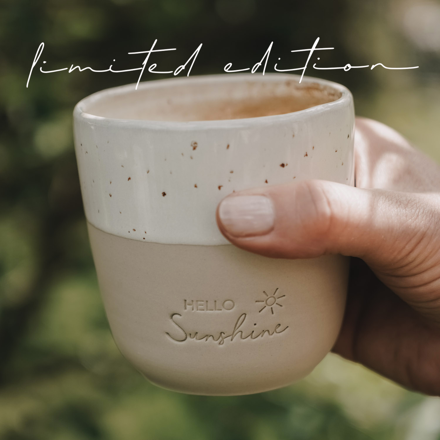 Eulenschnitt Steingut-Becher Hello Sunshine für Cappuccino, Kaffee oder Tee, 320 ml, limited Edition