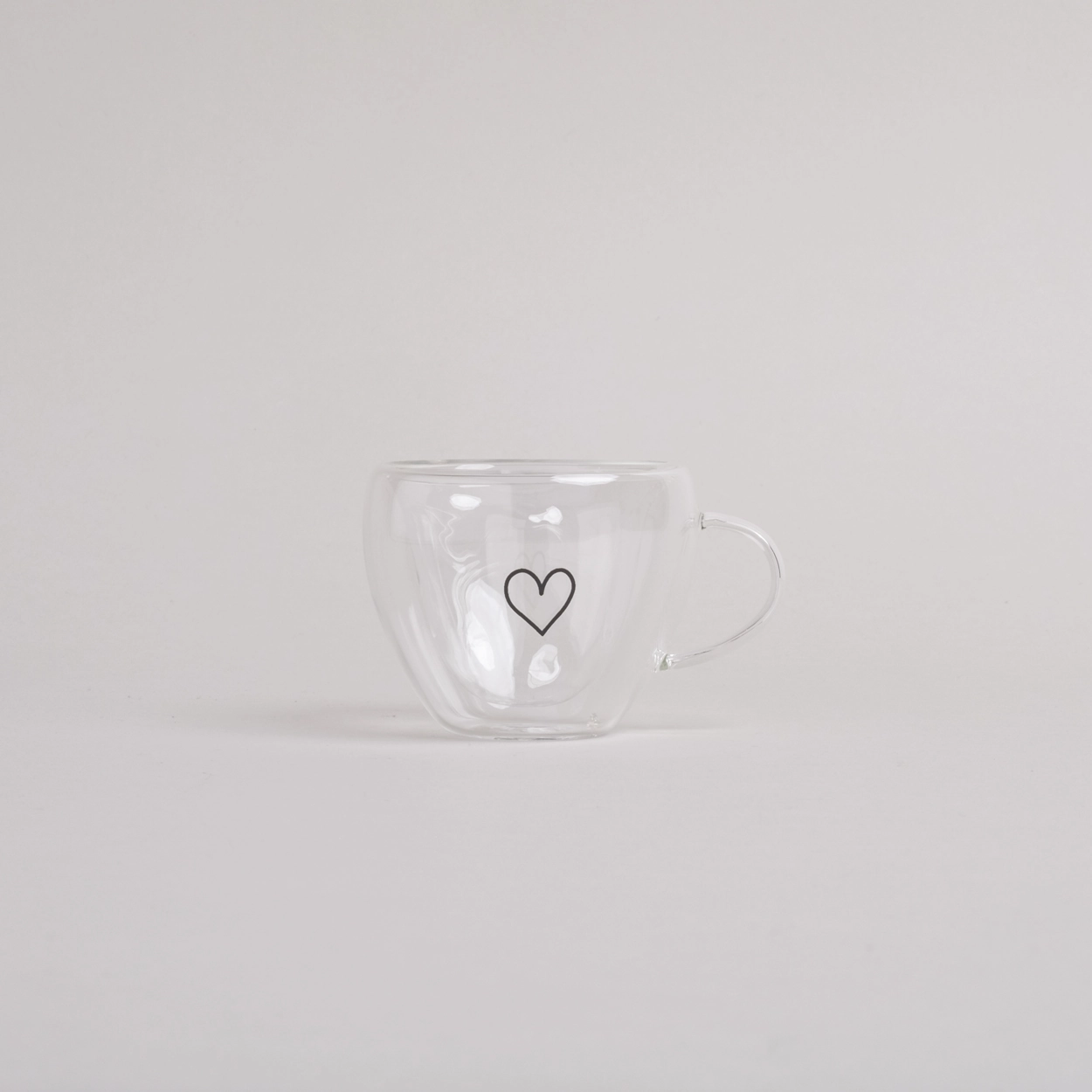 Eulenschnitt kleine Espressotasse in Herzform, doppelwandig aus Glas für 50 ml