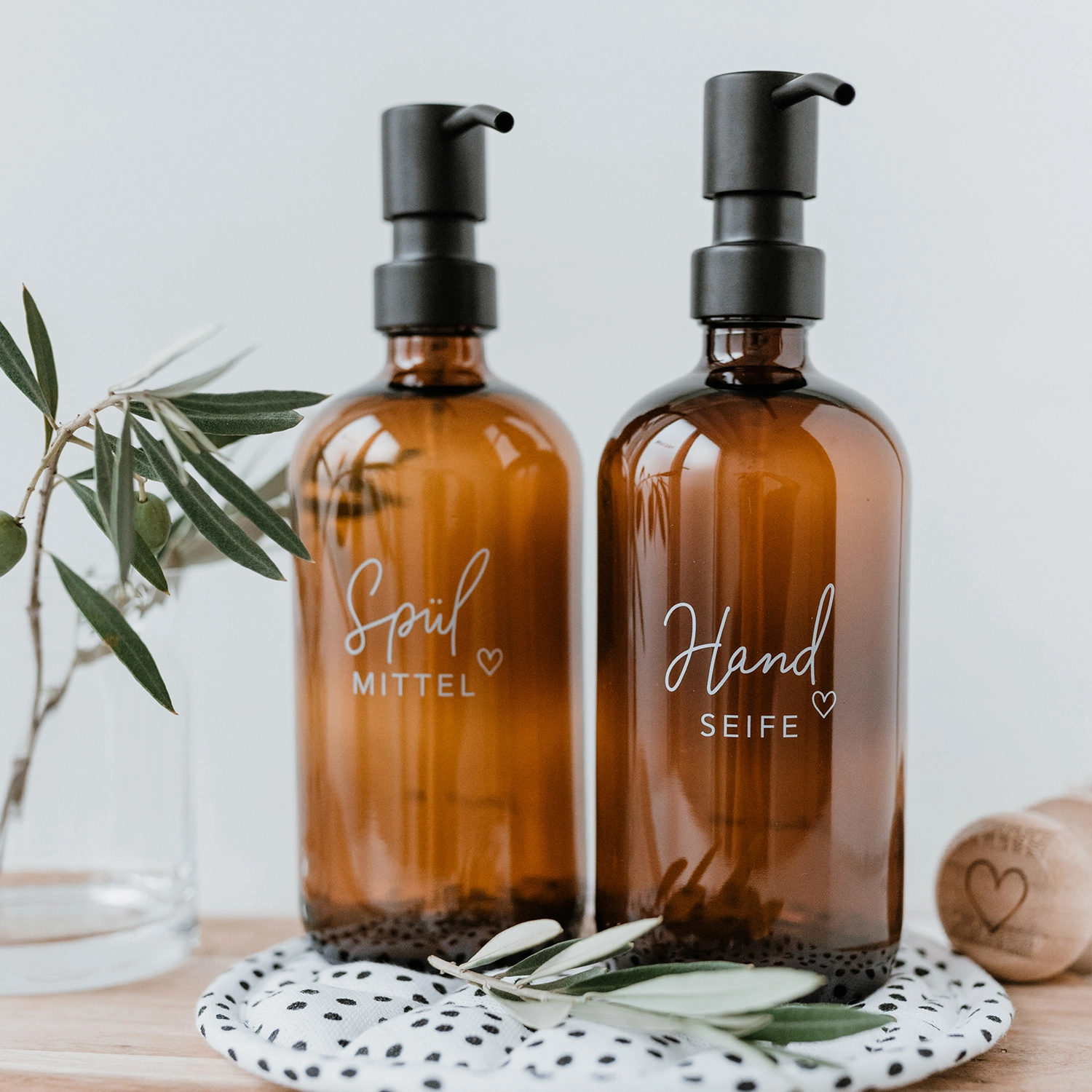 Eulenschnitt Seifenspender mit Aufdruck aus Glas, braun, 500 ml