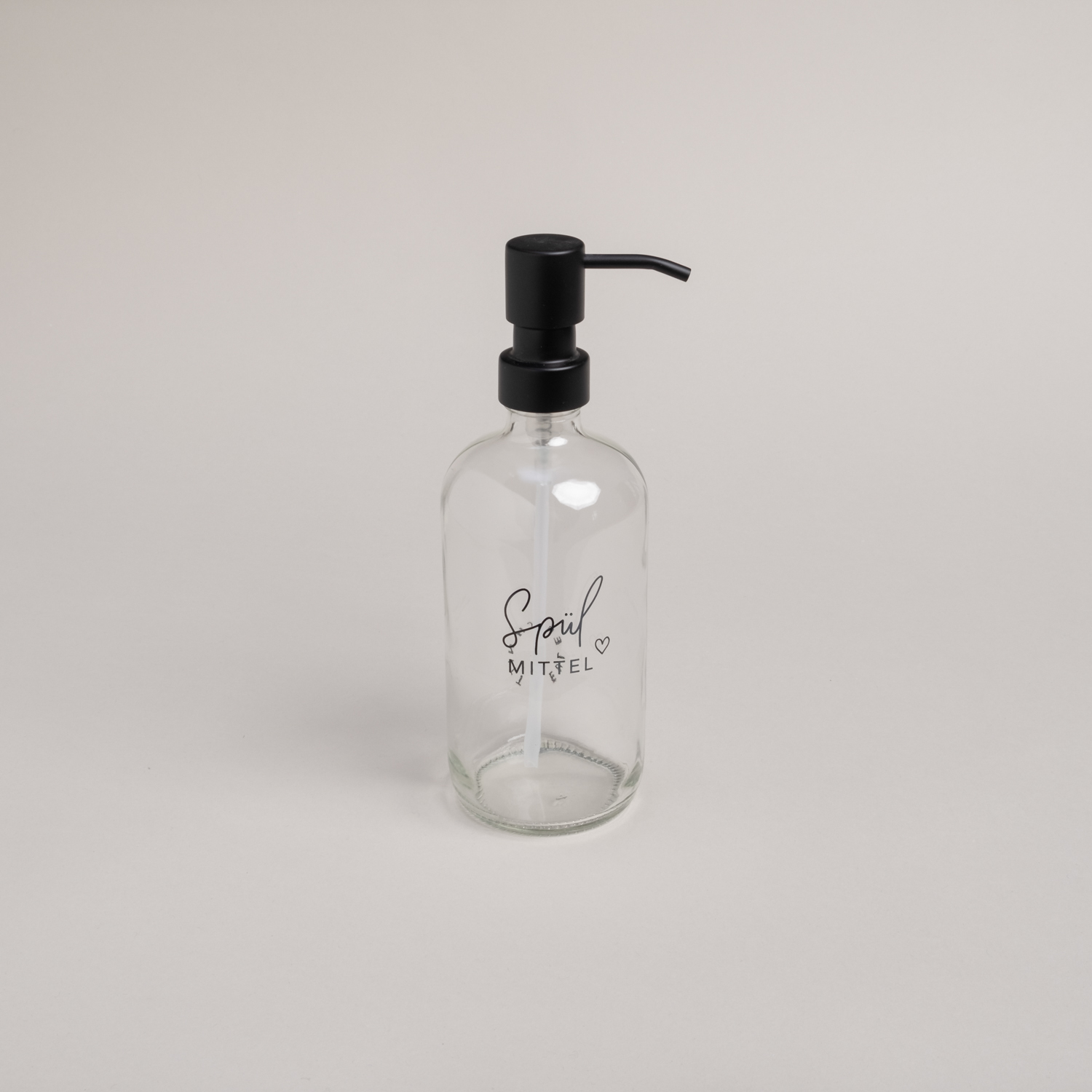 Eulenschnitt Spülmittelspender aus Glas | transparent mit Aufdruck Spülmittel und Herz | für 500 ml Inhalt