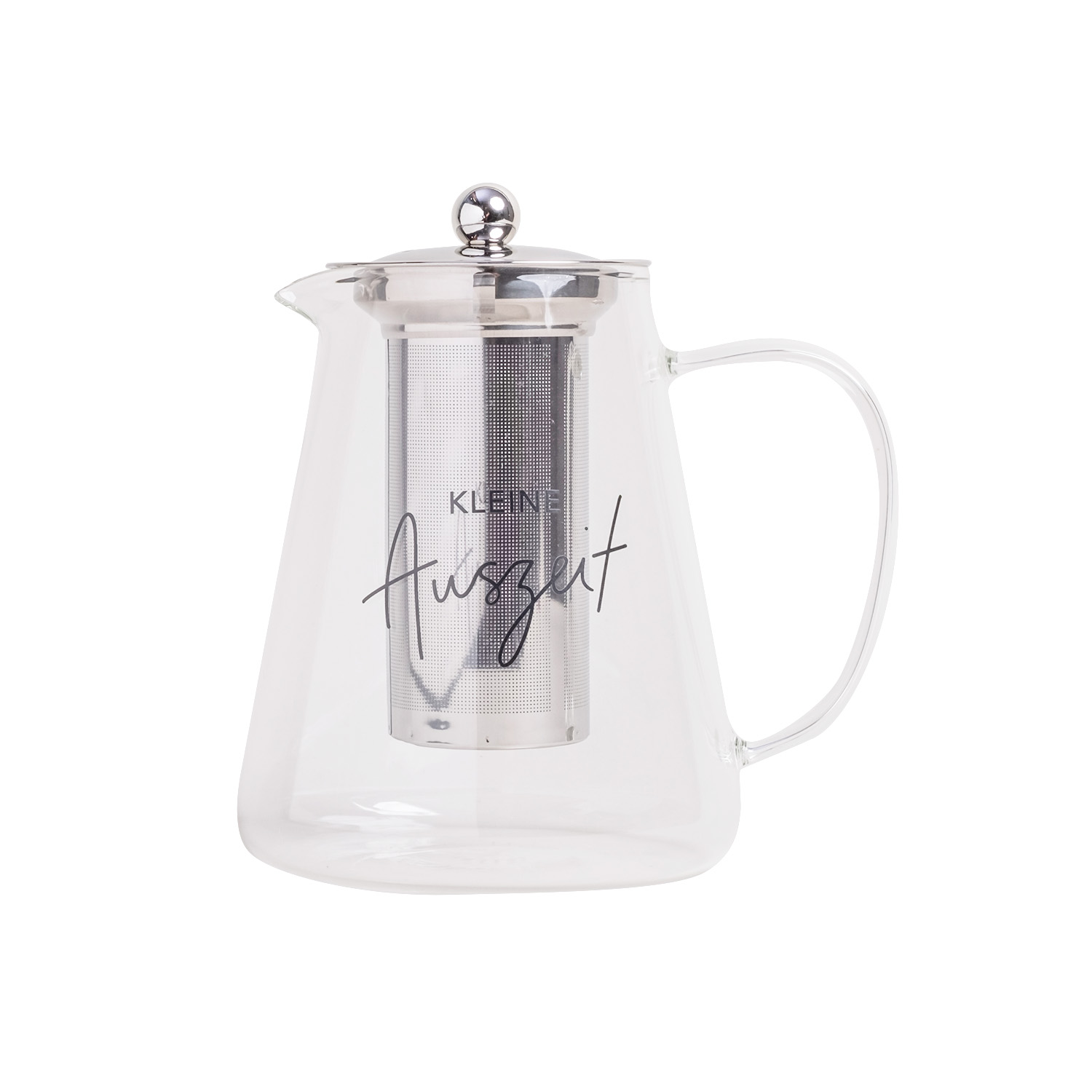 Eulenschnitt Teekanne aus Glas für 1,2 Liter mit Teesieb und Deckel, Aufschrift Kleine Auszeit