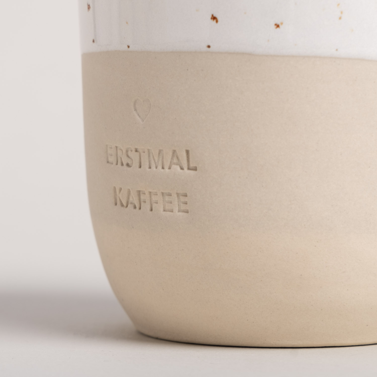 Eulenschnitt Becher ERSTMAL KAFFEE mit Herz | Steingut aus Portugal | für den morgendlichen Kaffee