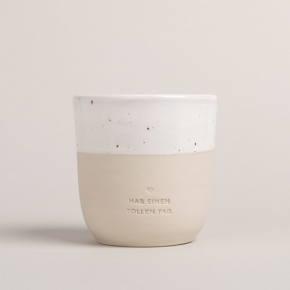 Eulenschnitt Becher aus Steingut | Motiv Hab einen tollen Tag | mit 320 ml perfekt für einen Cappuccino